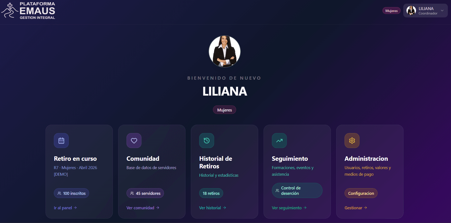 Pantalla de inicio — Plataforma EMAUS